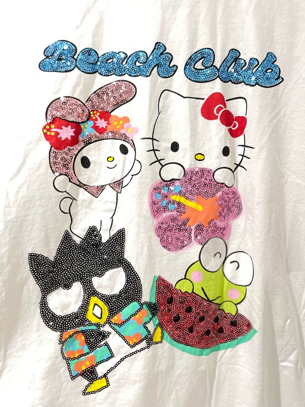 Hello Kitty & Friends x Forever 21 White T Shirt Relaxed Sequin Beach Club - Picture 2 of 6